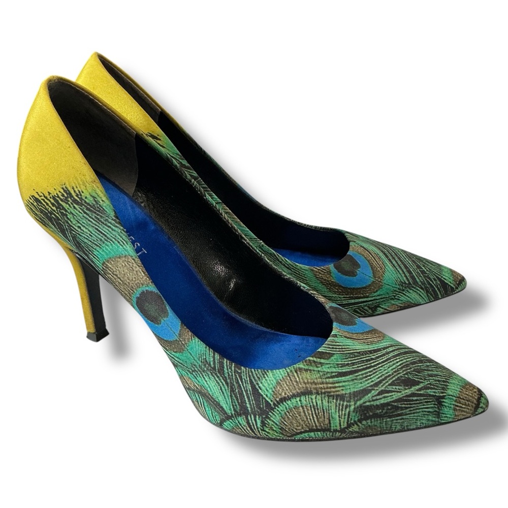 Nine West Green and Yellow Peacock Feather Design Heels - Picture 12 of 12